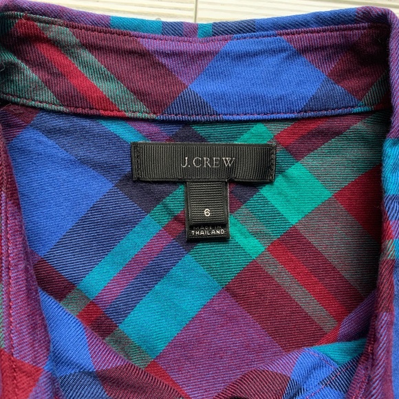 J.Crew Cotton Flannel Jewel Tone Plaid Button Down Shirt size 6 - Picture 4 of 8